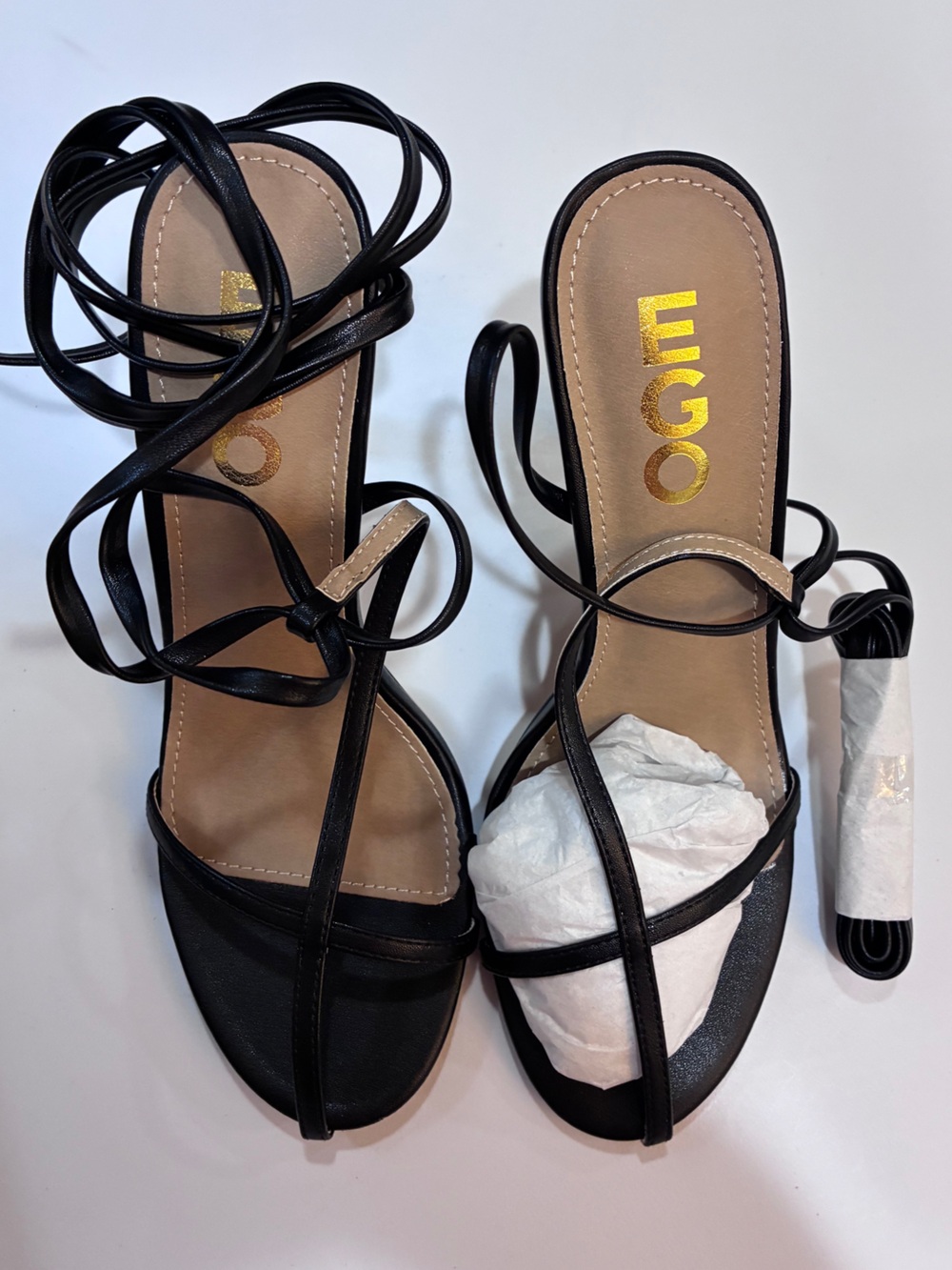 EGO Black Strappy Wrap-Around Sandals with Tan Footbed